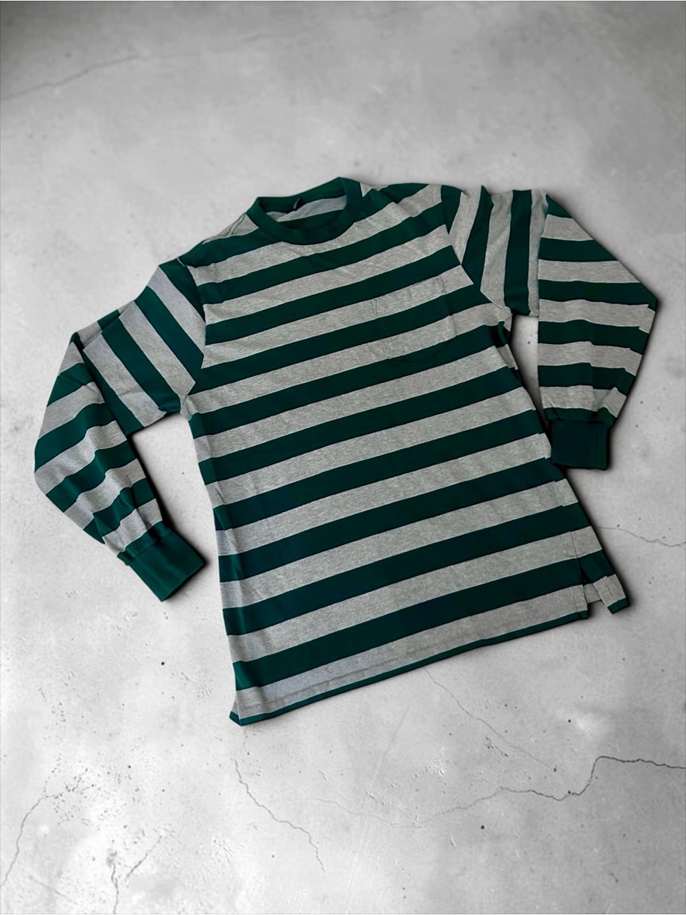 90’s VTG Lands' End Green Striped Long Sleeve Retro Preppy Skater Pocket Tee-M